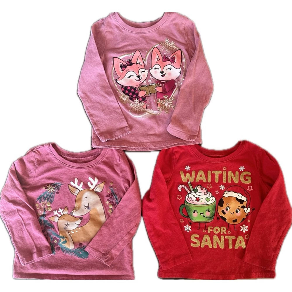 The Children’s Place 2T Long Sleeve Tee Shirt Lot EUC Waiting for Santa, Winter